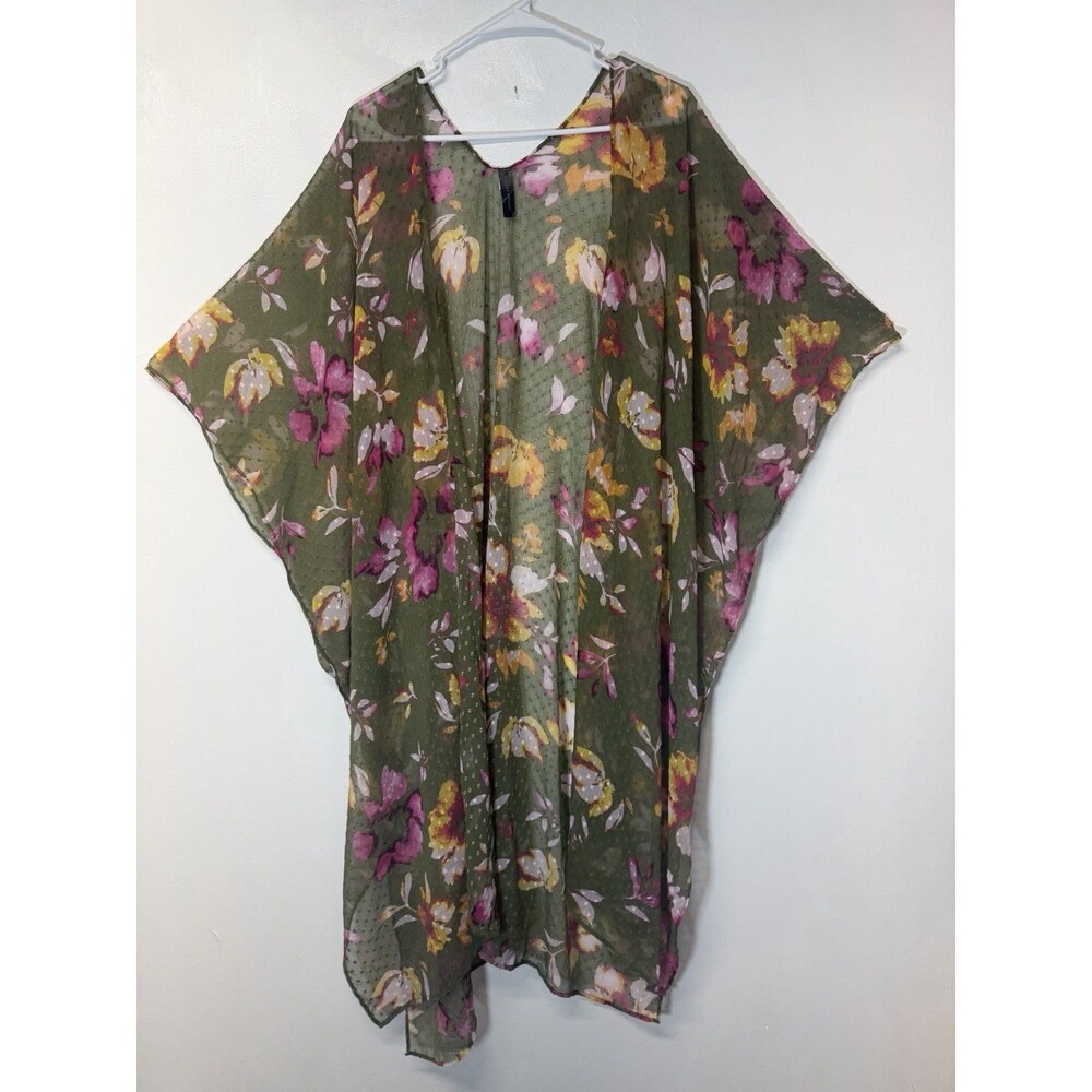 Lane Bryant Green Floral Sheer Open Cardigan One Size Women’s Top Kimono Tunic